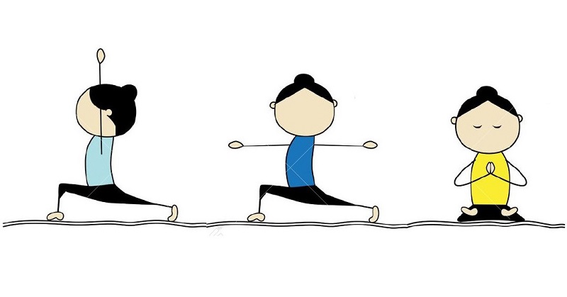 Practising yoga at home cartoon