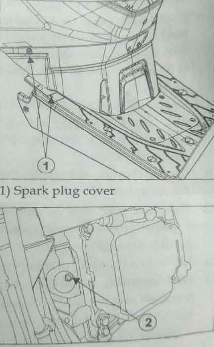 find sparck plug cover. Remove spark plug using provided tool